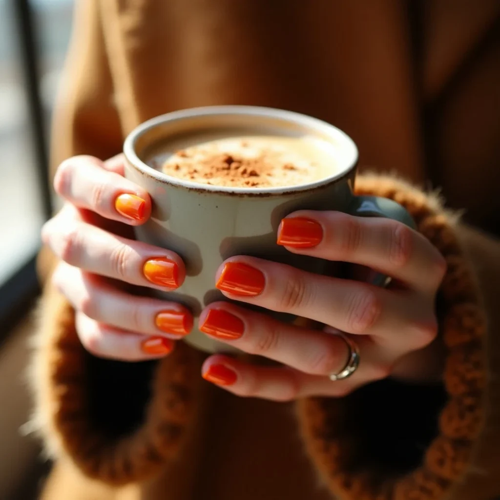 Pumpkin spice ombré fall nails blending nude to burnt orange