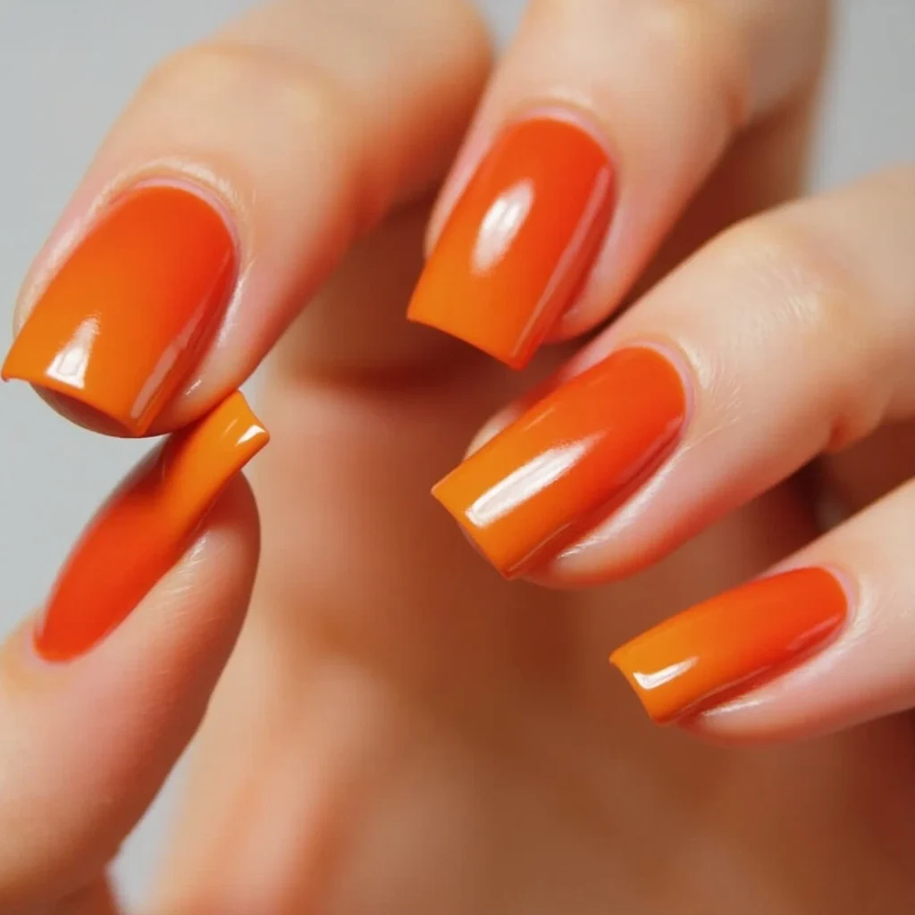 Pumpkin spice ombré fall nails blending nude to burnt orange
