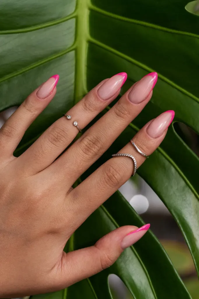 Soft pink ombre acrylic nails with smooth gradient
