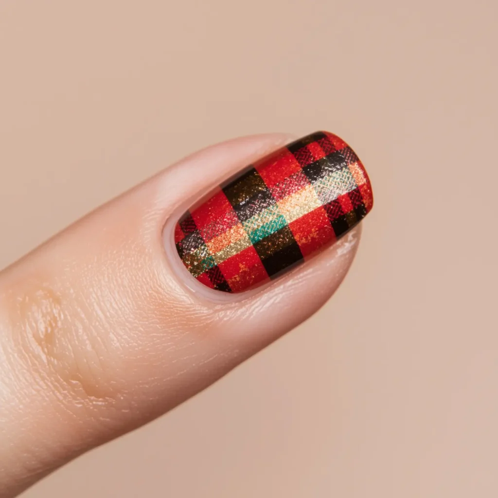 Tortoise shell and plaid accent fall nails
