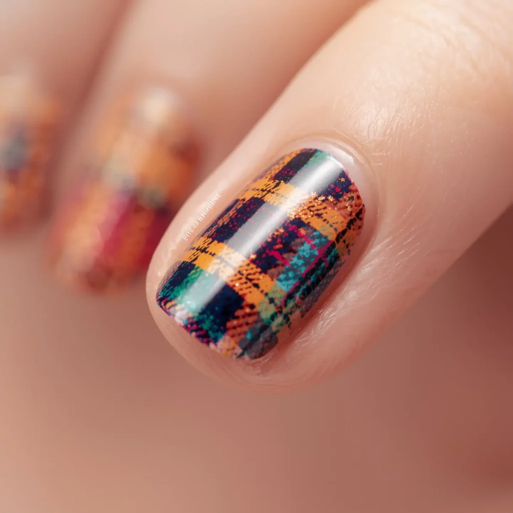 Tortoise shell and plaid accent fall nails